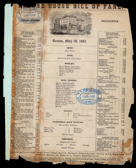 DAILY MENU [held by] REVERE HOUSE [at] "BOSTON, MA" ([HOTEL?])