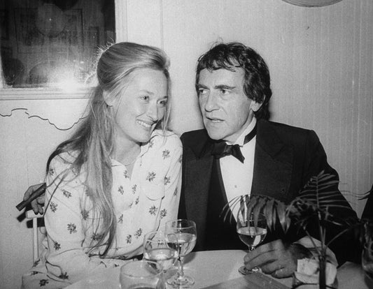Actress Meryl Streep and producer Joe Papp celebrating after he made his cabaret debut at the Ballroom.