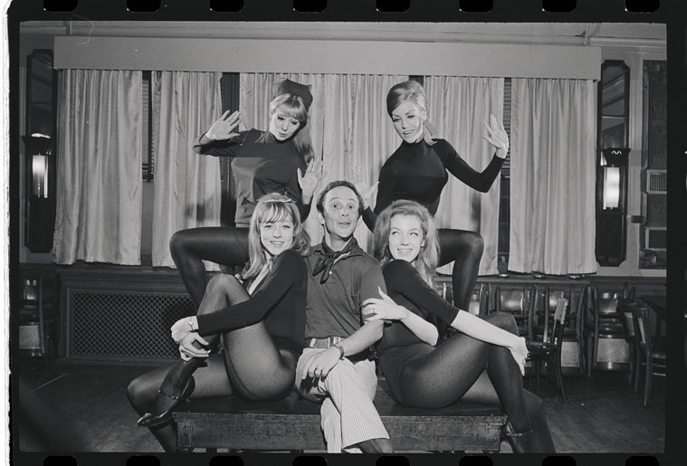 Joel Grey and dancers in rehearsal for the stage production Cabaret