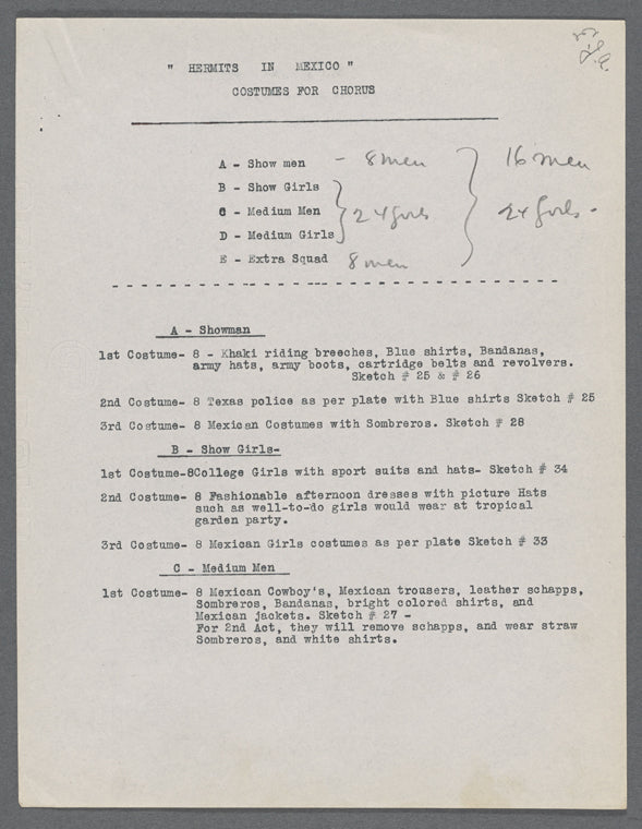 Costume notes for The Hermits in Mexico / R.H. Burnside