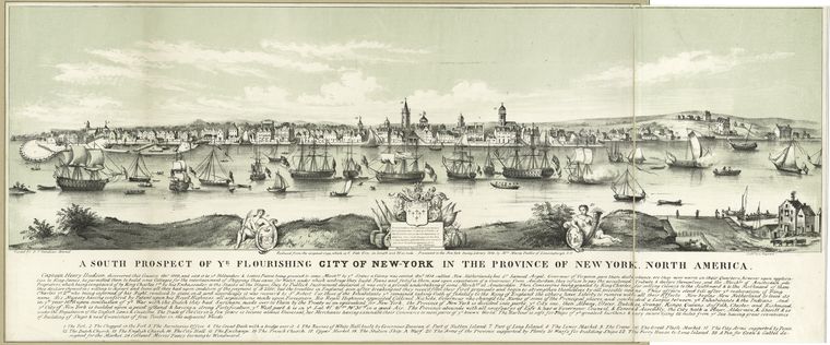 A south prospect of ye flourishing City of New-York in the Province of New York, North America.