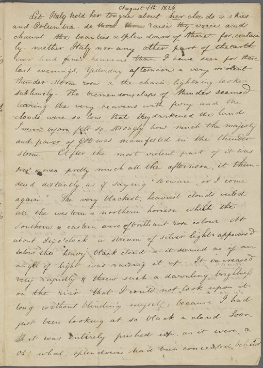Peabody, Elizabeth P[almer, sister], ALS to. Aug. 4, 1824.