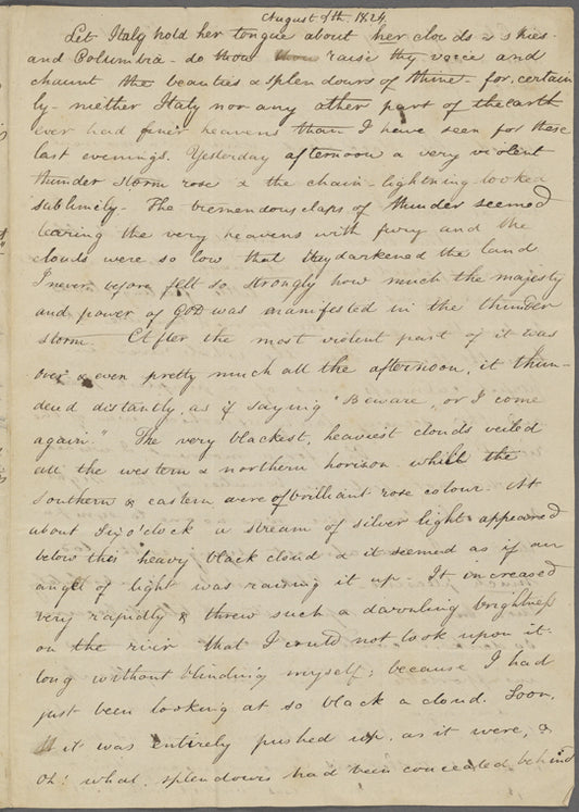Peabody, Elizabeth P[almer, sister], ALS to. Aug. 4, 1824.