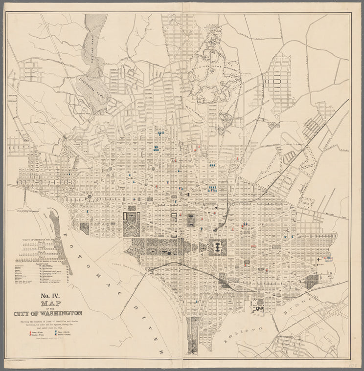 Map of the city of Washington : showing the location of cases of small-pox and deaths therefrom by color and by squares during the year ended June 30, 1895