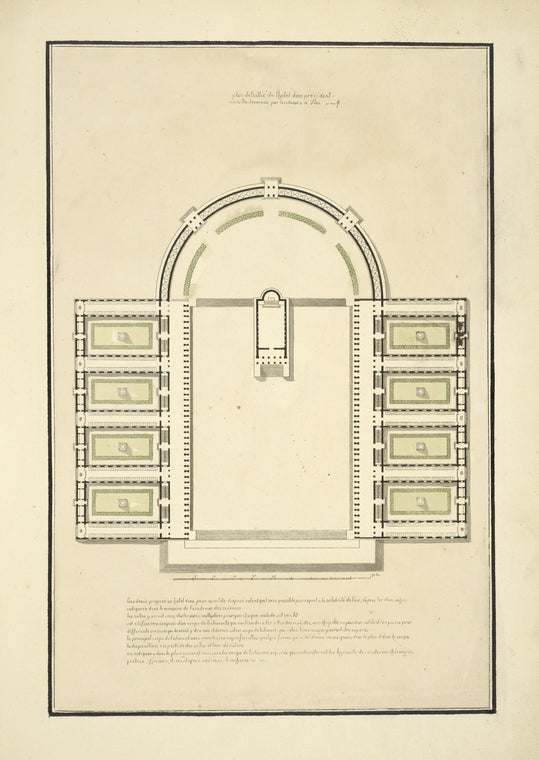 Plan detaillié de l'hotel dieu précédant; médaille decernée par l'academie à Mr Vien.