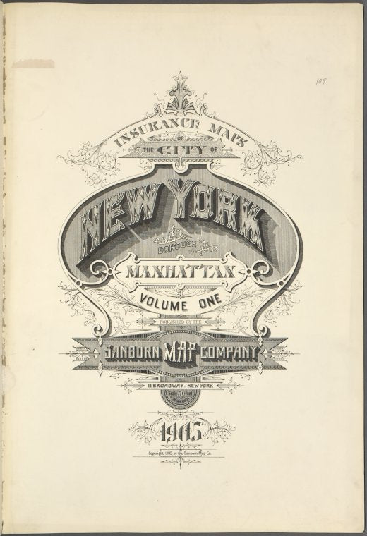 Insurance maps of the City of New York, Borough of Manhattan. Volume One. Published by the Sanborn Map Company, 1905.