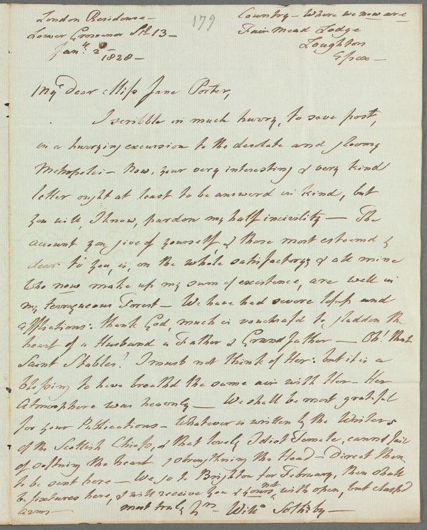 William Sotheby to Jane Porter, autograph letter signed