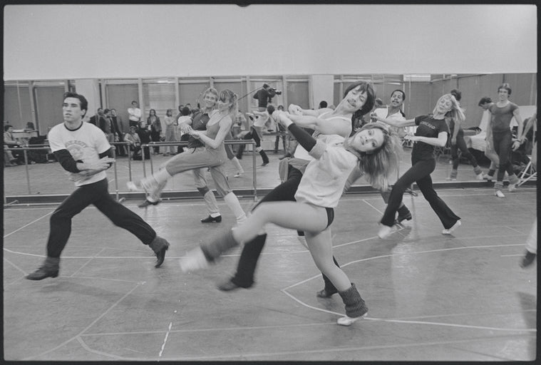 Unidentified couple in rehearsal (in foreground) for the stage production Woman of the Year