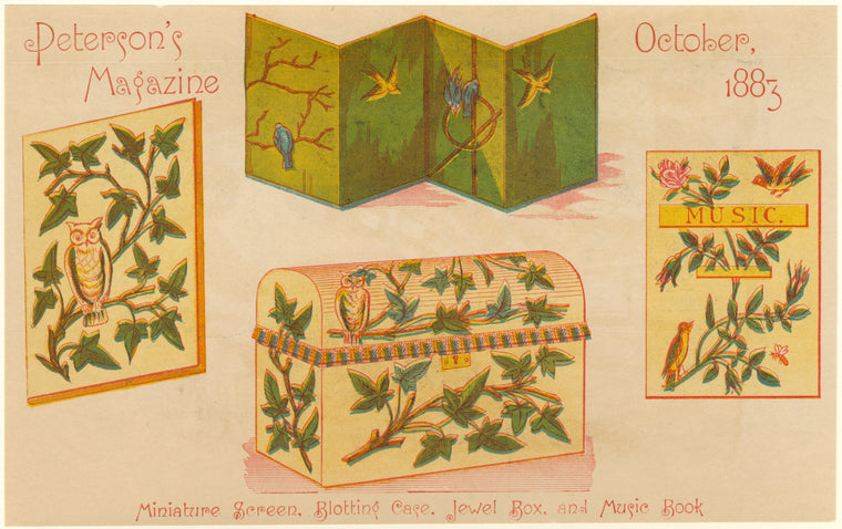 Miniature screen, blotting case, jewel box, and music book