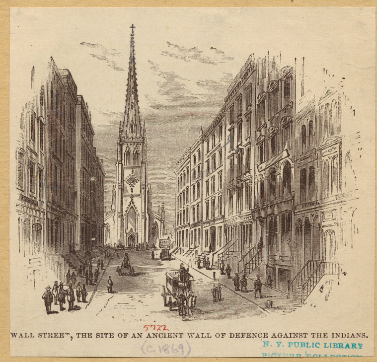 Wall Street, the site of an ancient wall of defence [i.e. defense] against the Indians