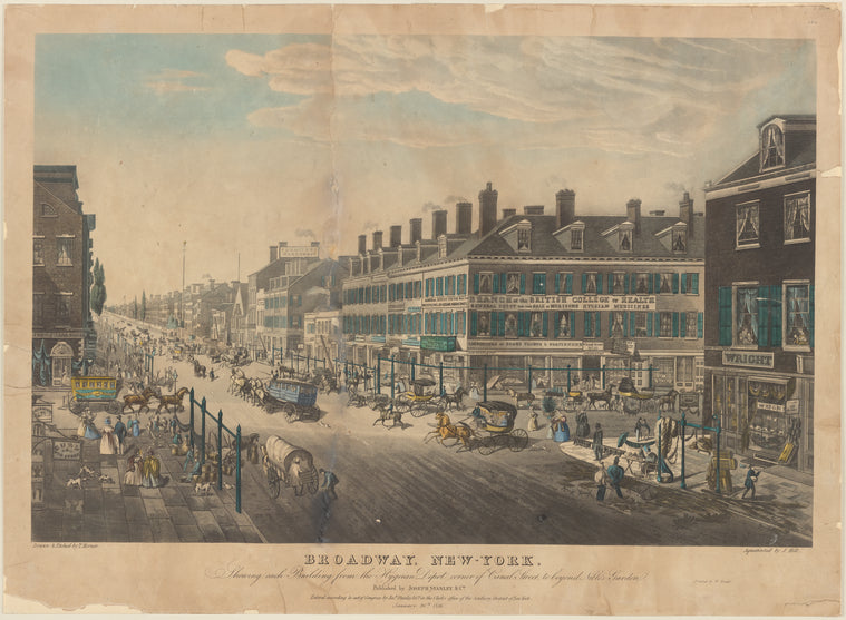 Broadway, New-York. Showing each building from the Hygeian Depot corner of Canal Street to beyond Niblo's Garden