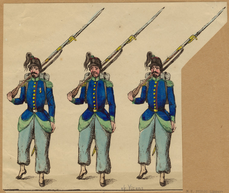 French soldiers carrying bayonets, 19th century