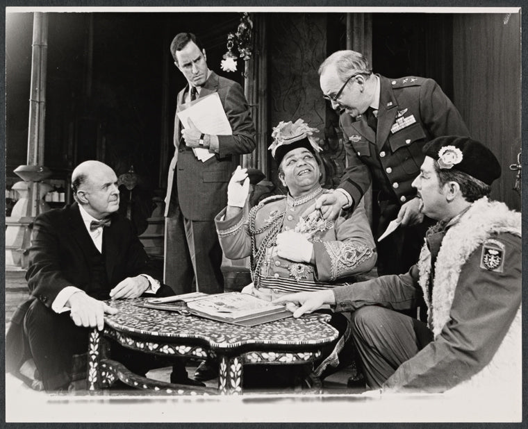 John McGiver, Remak Ramsay, Richard Castellano, Barnard Hughes and Neil Flanagan in the stage production Sheep on the Runway