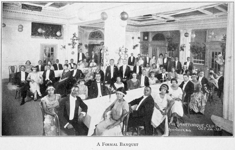 A formal banquet; The Martinique Club.
