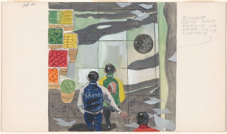West Side Story (motion picture): watercolor of a scene from the Prologue