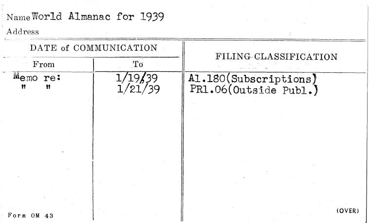 World Almanac for 1939