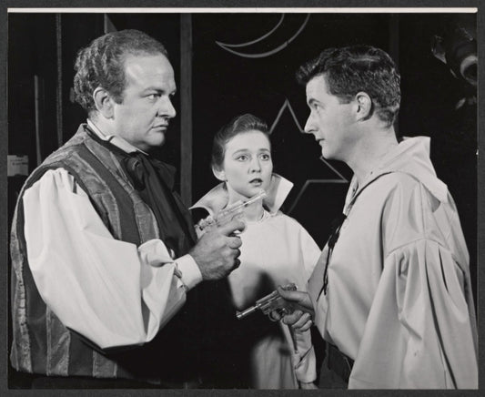 Leon Stevens, Rosina Fernhoff, and Tom Carlin in the stage production The Geranium Hat