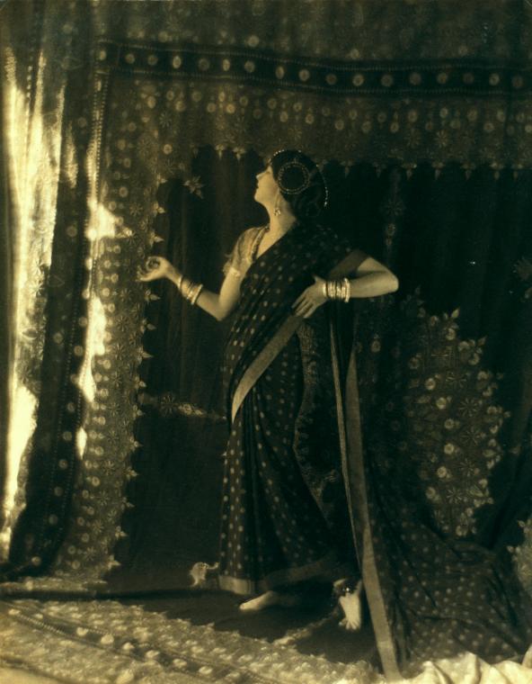 Ruth St. Denis in the Dance of the Black and Gold Sari from Bakawali.