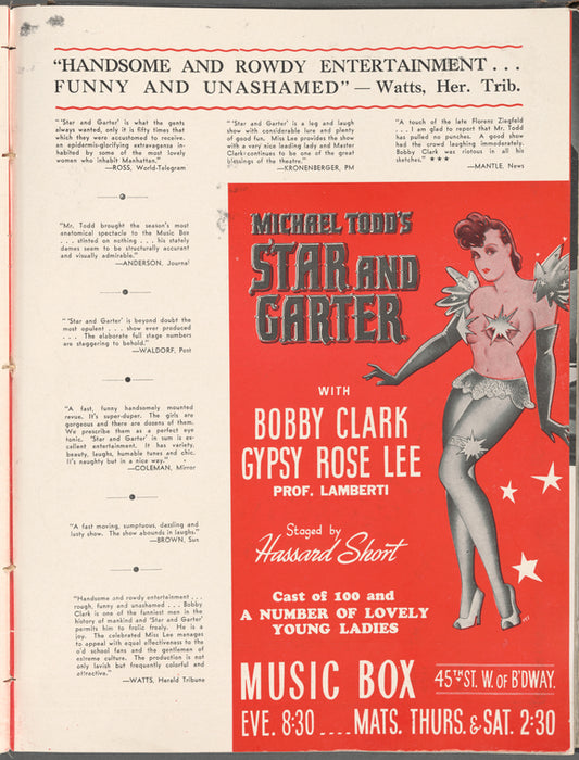 Advertisement page in a souvenir program for the stage production Star and Garter