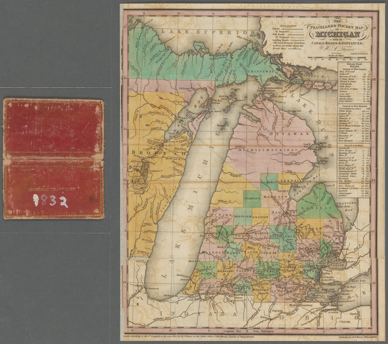 The travellers pocket map of Michigan : with its canals, roads & distances