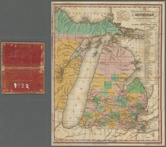 The travellers pocket map of Michigan : with its canals, roads & distances
