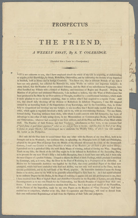Prospectus of The Friend, a weekly essay