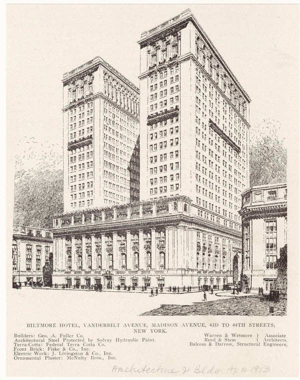 Biltmore Hotel, Vanderbilt Avenue, Madison Avenue, 43d to 44th Streets, New York