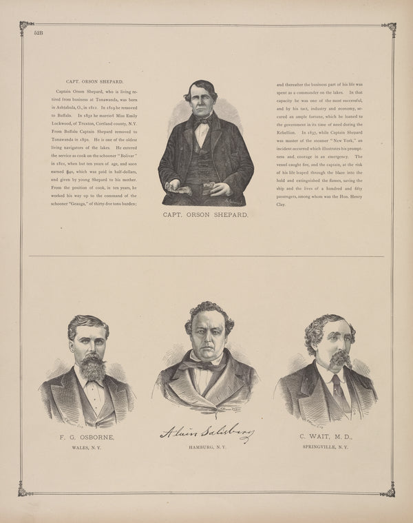 Capt. Orson Shepard. ; F. G. Osborne, Wales, N.Y. ; Alvin Salisbury, Hamburg, N.Y. ; C. Wait, M. D., Springville, N.Y.