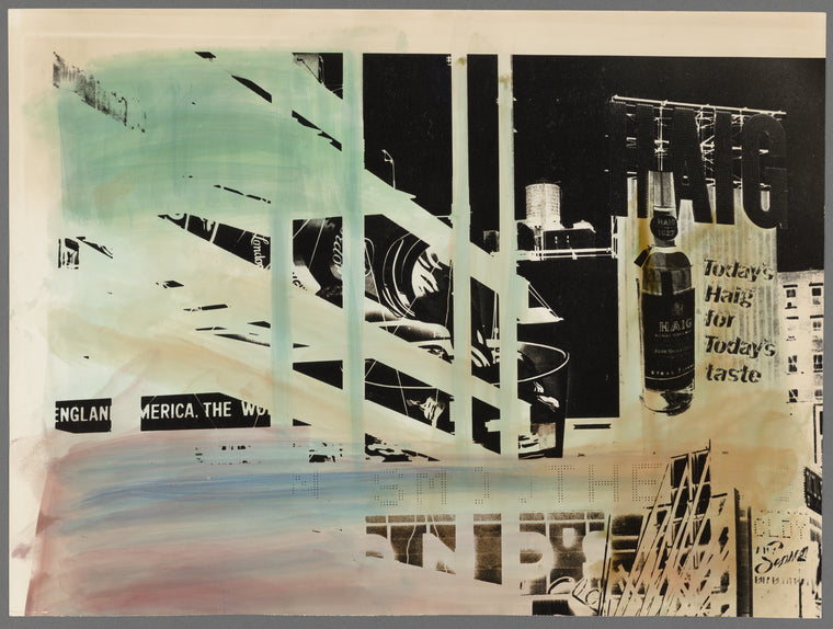 Handpainted negative photo print of billboards with Haig