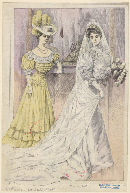 Women in bridal and formal gowns