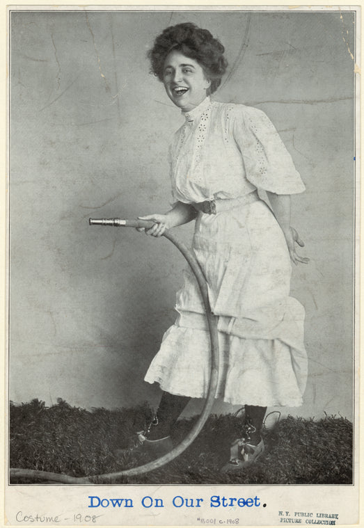 Laughing woman holding a hose, 1901s