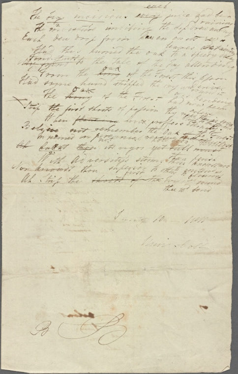 Holograph poem, "It heeds not the tempests," 10 January 1811