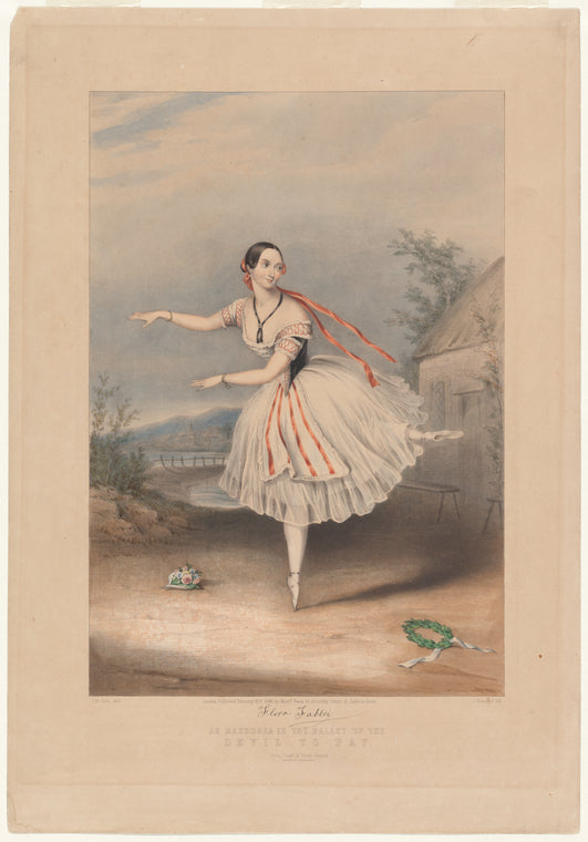 Flora Fabbri (fac. sig.) as Mazourka in the ballet of The devil to pay. M. W. Child delt. J. Brandard. Printed by M.  N. Hanhart.