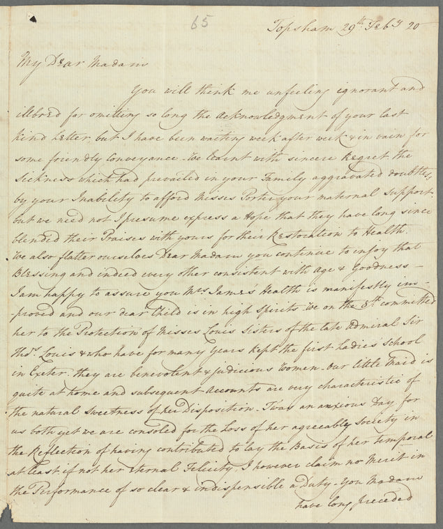 Charles James to Mrs. Porter, autograph letter signed
