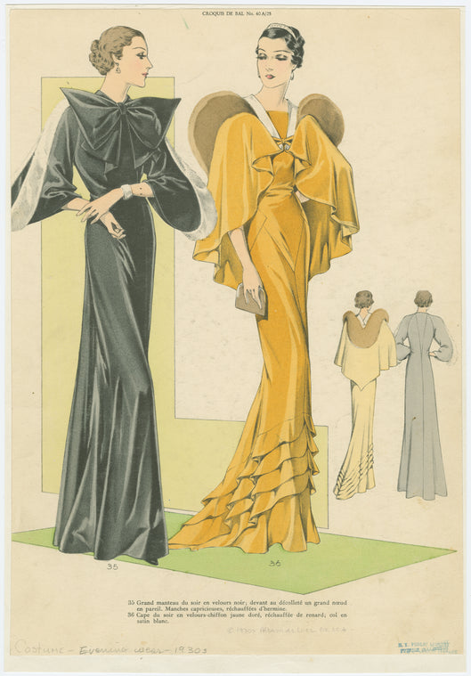 Two women in evening attire, front and back views.