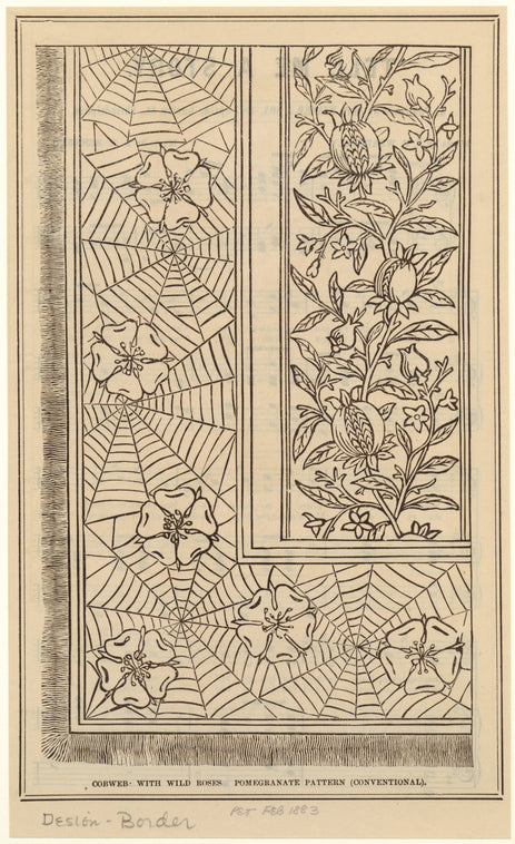 Cobweb, with wild roses ; Pomogranate pattern (conventional)