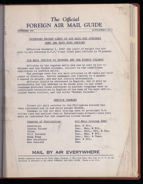 The Official foreign air mail guide: Supplement