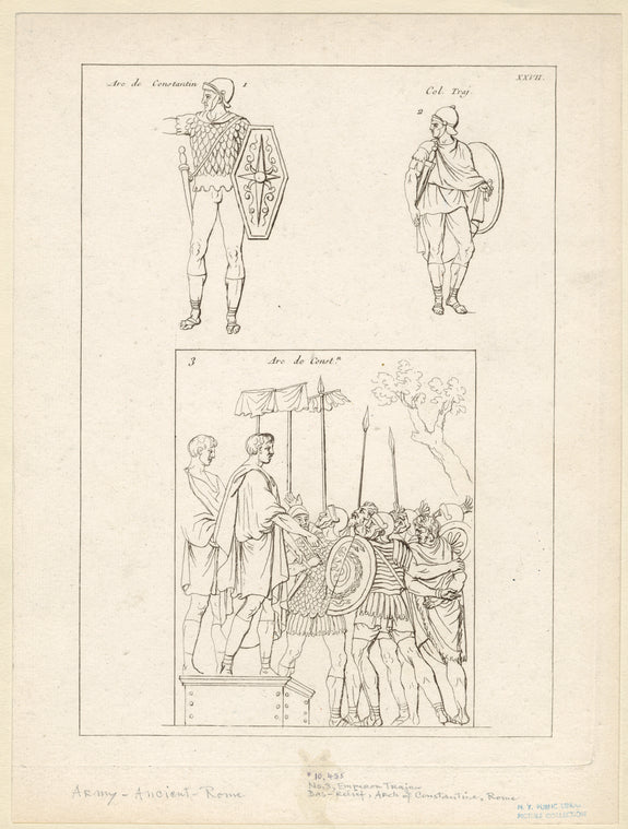 Roman soldiers ; Trajan delivering speech