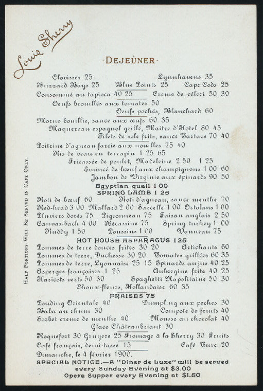DEJEUNER/LUNCHEON [held by] Louis Sherry [at] "[New York, NY]" (REST)
