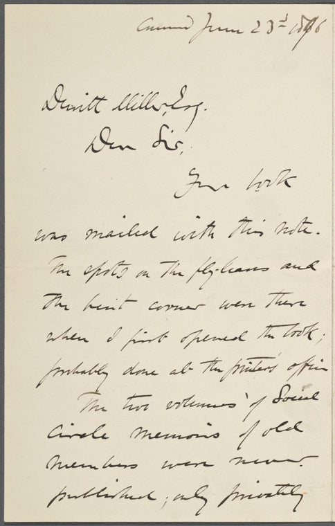 Edward Waldo Emerson, ALS to [DeWitt Miller]. Jun. 23, 1896
