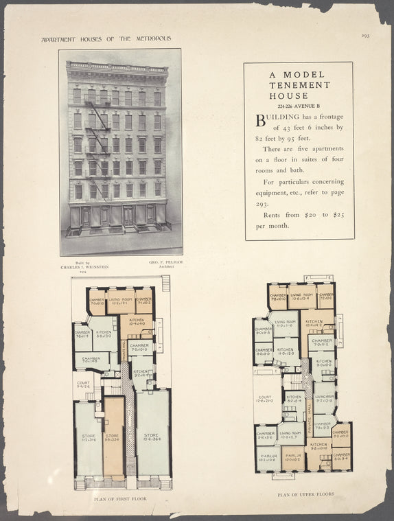 A model tenement house. 224-226 Avenue B; Plan of first floor; Plan of upper floors.