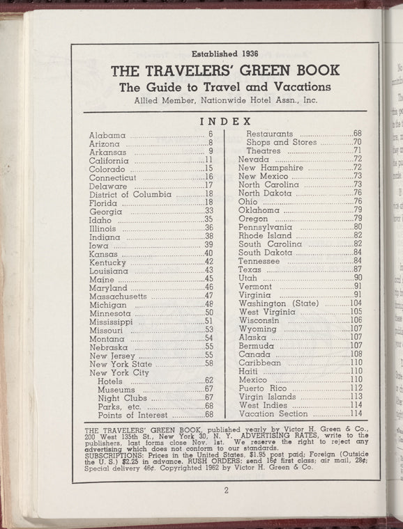 Green Book: 1962: Guide for Travel & Vacations