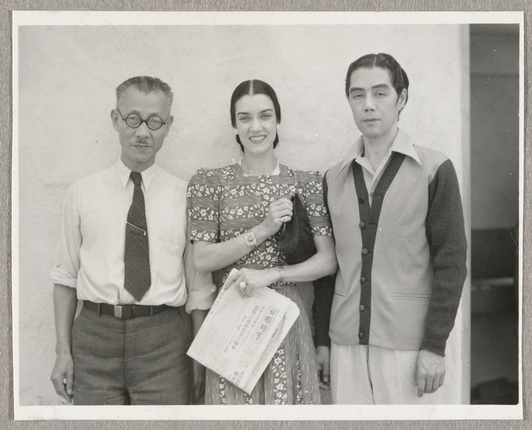 Lisan Kay and Yeichi Nimura (right) at the Nippu Jiji newspaper offices in Honolulu