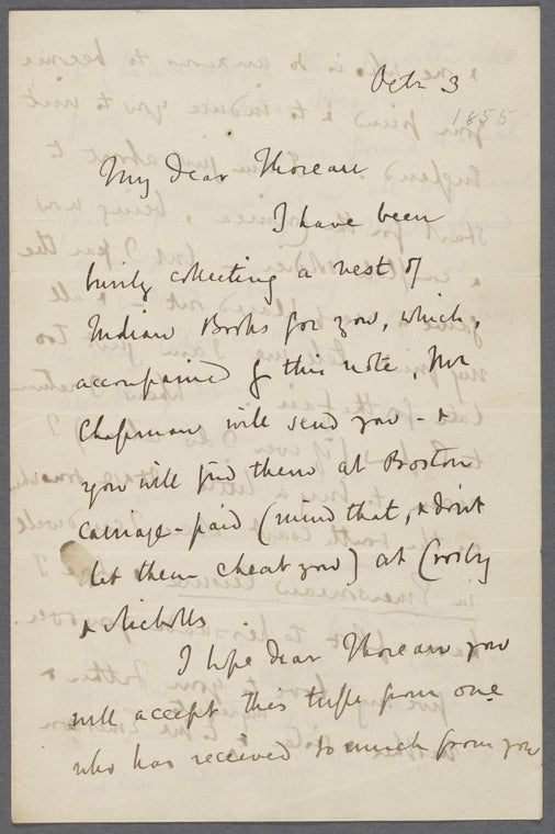 Cholmondeley, Thomas, ALS to HDT. Oct. 3, [1855].