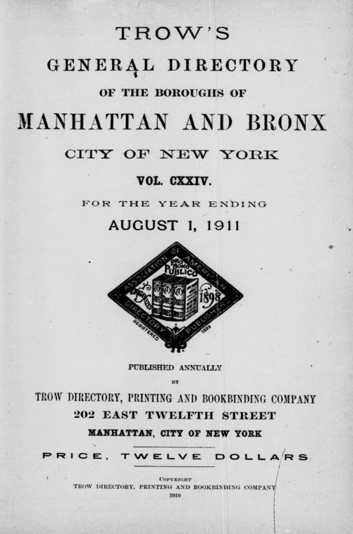 New York City directory: for the year ending August 1, 1911