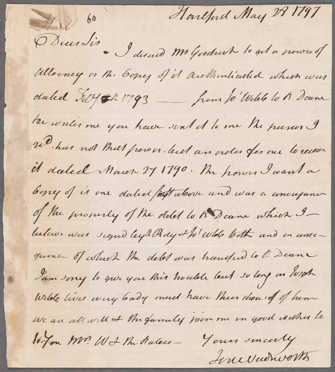 Jeremiah Wadsworth to Oliver Wolcott, Hartford