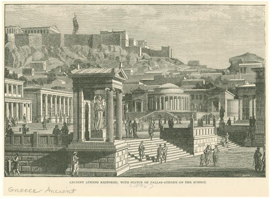 Ancient Athens restored, with statue of Pallas-Athene on the summit