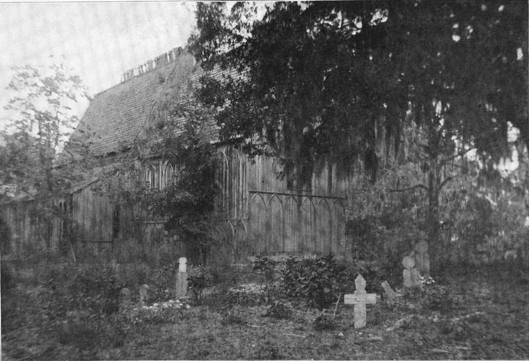 Weston Chapel, Hagley Plantation, Waccamaw, S. C.  One of the most notable chapels of the South, in which religious instruction was given to slaves.  Graves of slaves are shown in the foreground.