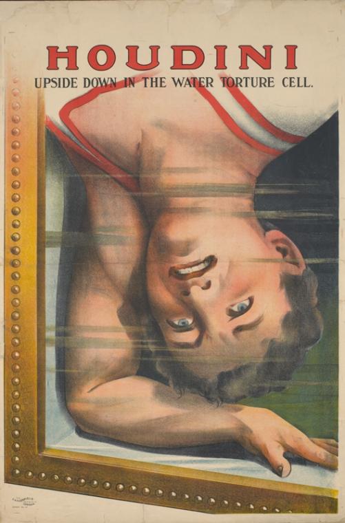 Houdini upside down in the water torture cell
