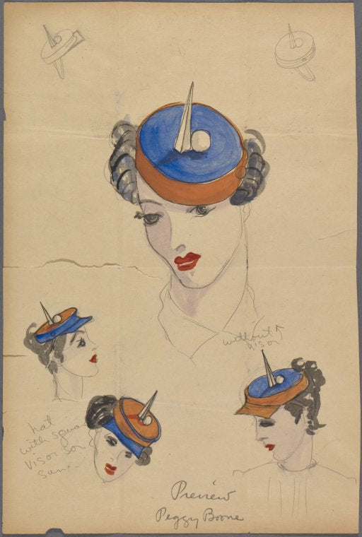 Design drawing of Trylon and Perisphere pillbox hat